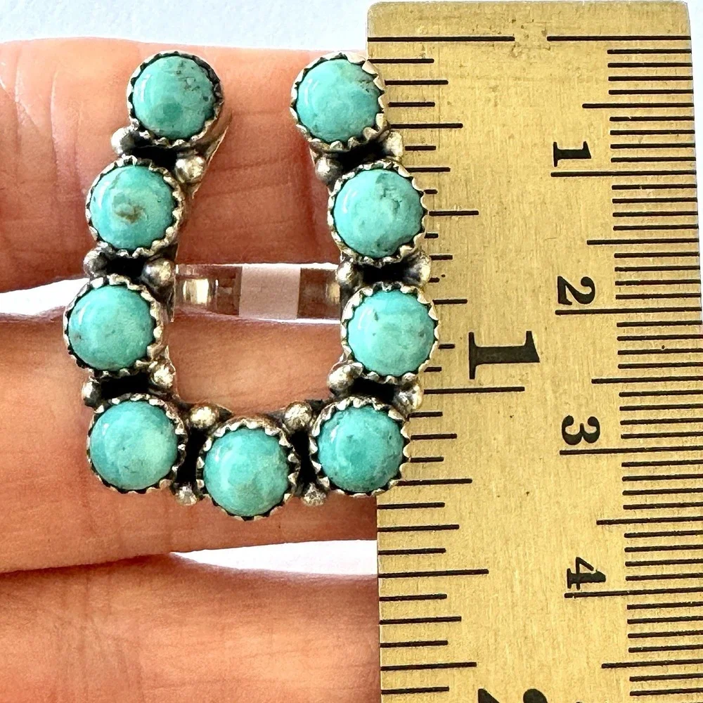 Horseshoe Turquoise Ring Sz‎ 7 Sterling Old Style Patina Lucky Southwest Hada